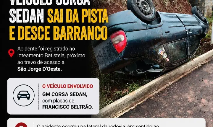 Acidente de trânsito é registrado próximo ao trevo de acesso a São Jorge D’Oeste