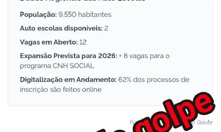 ALERTA À COMUNIDADE — Golpe da “CNH Social” usa dados reais de várias autoescolas