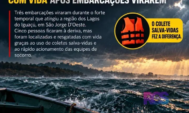 CINCO PESSOAS SÃO RESGATADAS COM VIDA APÓS EMBARCAÇÕES VIRAREM NOS LAGOS DO IGUAÇU