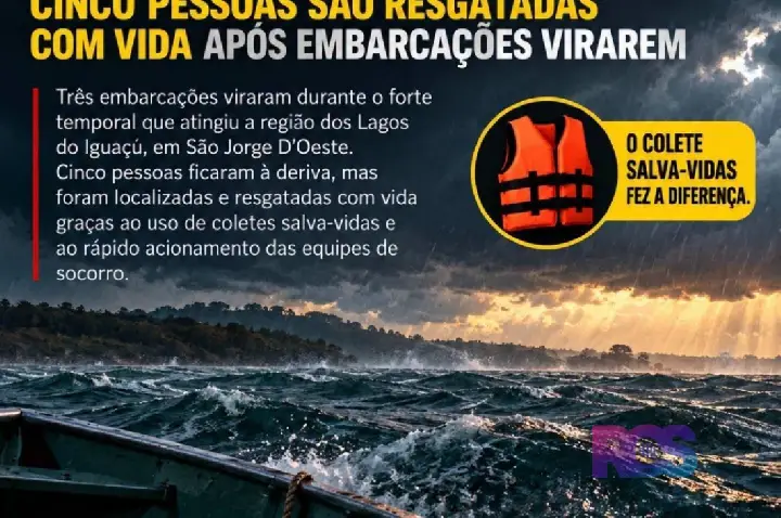 CINCO PESSOAS SÃO RESGATADAS COM VIDA APÓS EMBARCAÇÕES VIRAREM NOS LAGOS DO IGUAÇU