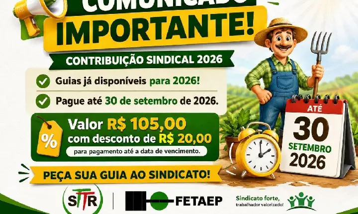 Contribuição Sindical 2026: Guias já estão disponíveis para trabalhadores rurais de São Jorge D’Oeste