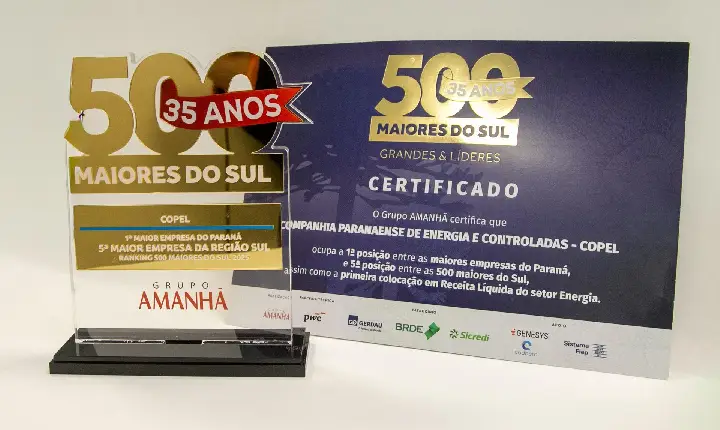 Copel é maior empresa do Paraná e a 5ª maior do Sul no ranking das 500 maiores