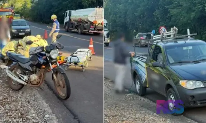 Escada cai de Fiat Strada e atinge motociclista na PR-180, entre Francisco Beltrão e Dois Vizinhos
