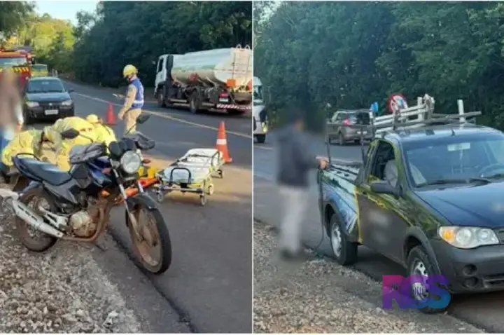Escada cai de Fiat Strada e atinge motociclista na PR-180, entre Francisco Beltrão e Dois Vizinhos