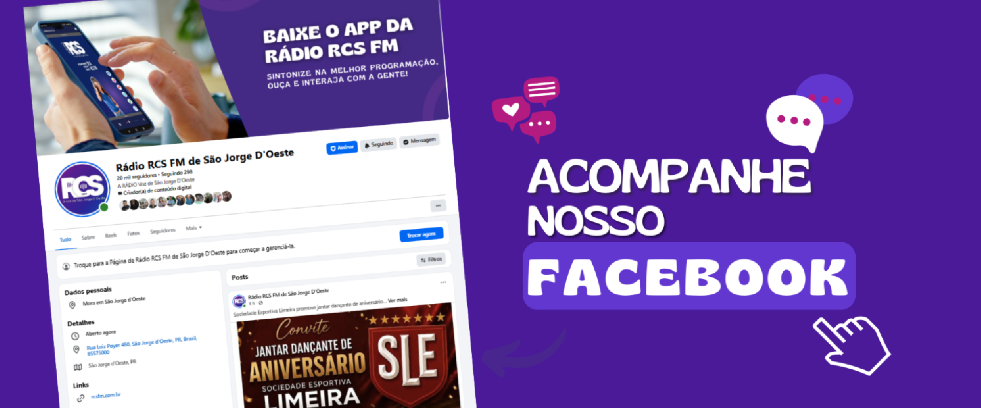 Facebook oficial da Rádio RCS FM