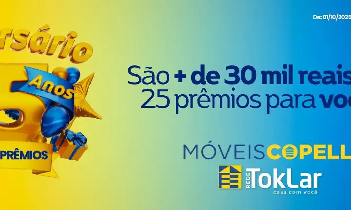 Móveis Copelli Rede TokLar Celebra 25 Anos com Show de Prêmios Imperdível!