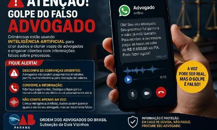 OAB de Dois Vizinhos alerta para uso de Inteligência Artificial em golpe do falso advogado