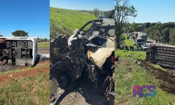 Ônibus tomba após colisão com carro na BR-277, no Paraná