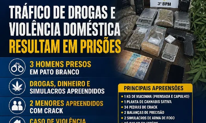 Polícia Militar intensifica ações e realiza prisões por tráfico e violência doméstica no Sudoeste
