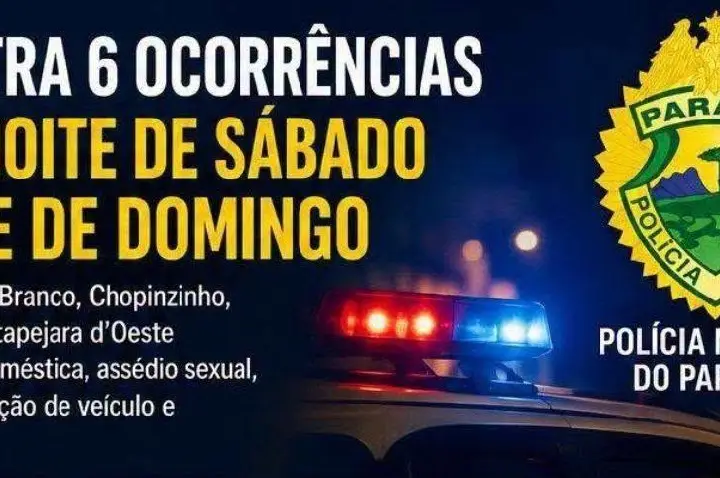 Polícia Militar registra seis ocorrências de destaque entre a noite de Sábado e o Domingo no Sudoeste