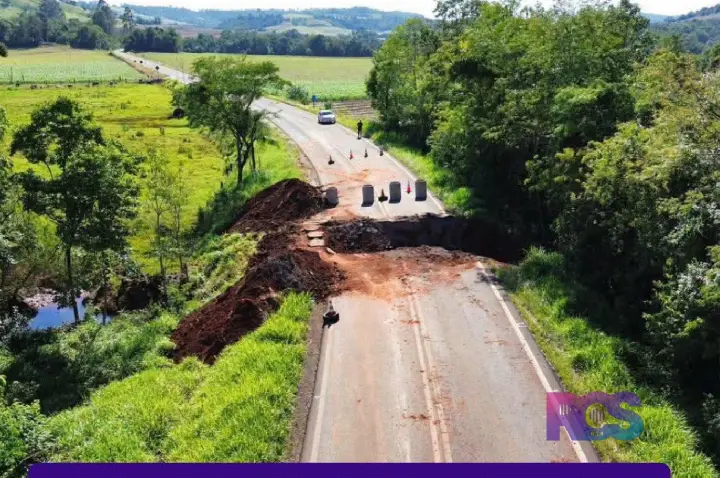 PR-592 segue interditada após rompimento de galeria e previsão de chuva aumenta preocupação em Nova Prata do Iguaçu