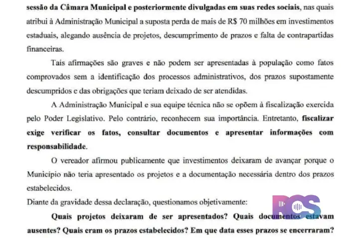 PREFEITURA DE SÃO JORGE D’OESTE REBATE VEREADOR E COBRA PROVAS SOBRE SUPOSTA PERDA DE R$ 70 MILHÕES