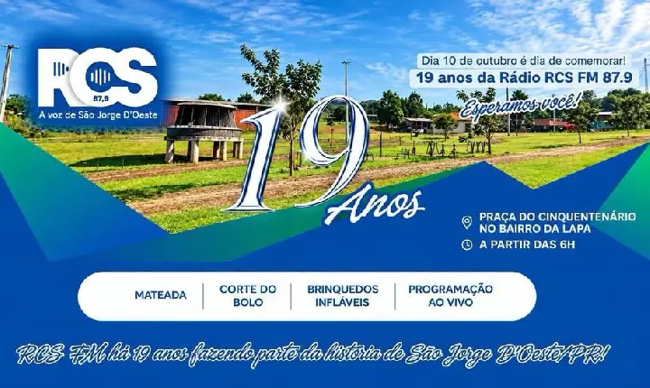 RCS FM 87,9 – 19 ANOS SENDO A VOZ DE SÃO JORGE D’OESTE!