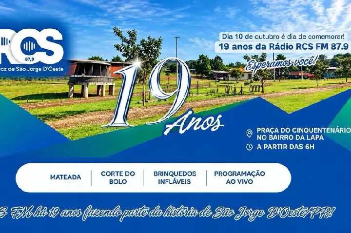 RCS FM 87,9 – 19 ANOS SENDO A VOZ DE SÃO JORGE D’OESTE!