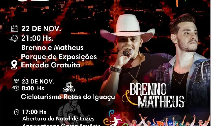 São Jorge D’Oeste comemora 62 anos com shows, cicloturismo e abertura do Natal de Luzes