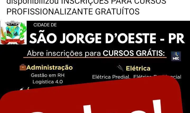 São Jorge D’Oeste é alvo de anúncio sobre cursos gratuitos; população deve ficar atenta à veracidade das informações