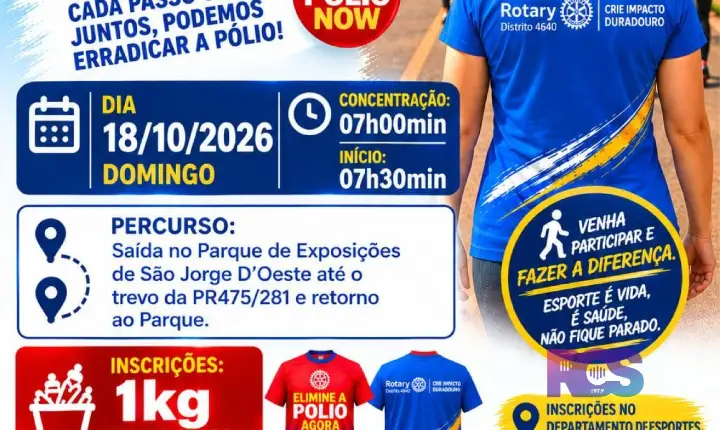 São Jorge D’Oeste terá 1ª Caminhada da Saúde em mobilização contra a poliomielite