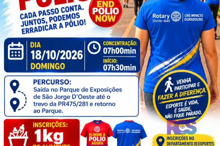 São Jorge D’Oeste terá 1ª Caminhada da Saúde em mobilização contra a poliomielite
