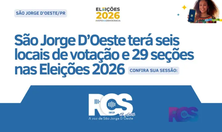 São Jorge D’Oeste terá seis locais de votação e 29 seções nas Eleições 2026