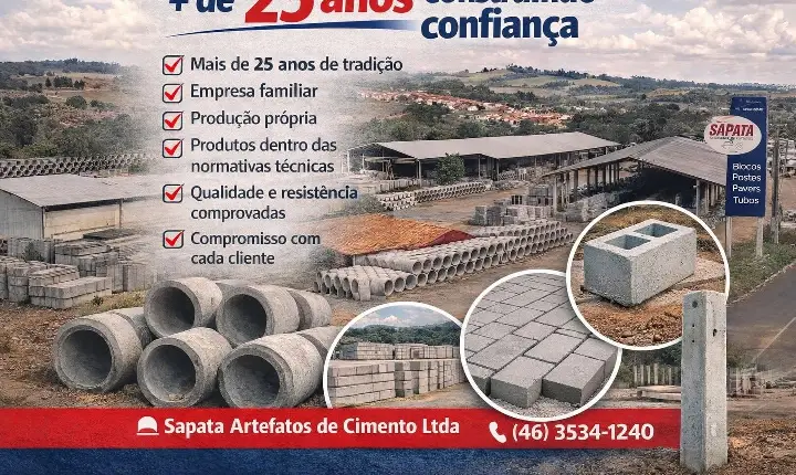 SAPATA ARTEFATOS DE CIMENTO TRAZ NOVIDADE PARA SÃO JORGE D’OESTE!