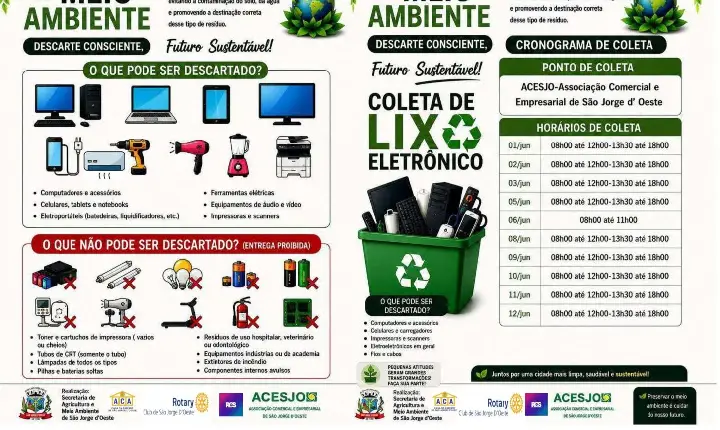 Semana do Meio Ambiente promove ação de coleta de lixo eletrônico em São Jorge D’Oeste