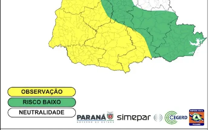 Simepar alerta para temporais localizados no Paraná nesta Quarta-Feira (12)