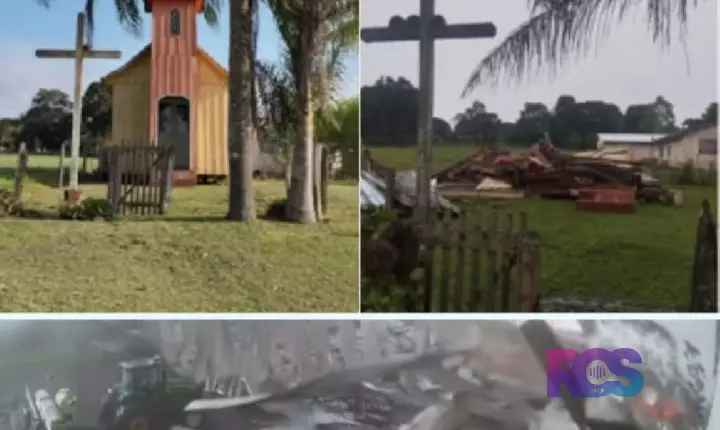 Temporais destroem capela centenária e arrancam telhado de barracão no Paraná