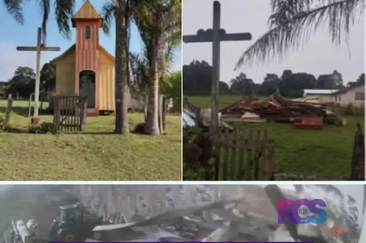 Temporais destroem capela centenária e arrancam telhado de barracão no Paraná