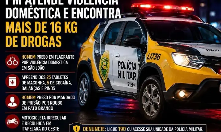 Violência doméstica termina com prisão em flagrante e apreensão de mais de 16 quilos de drogas em São João