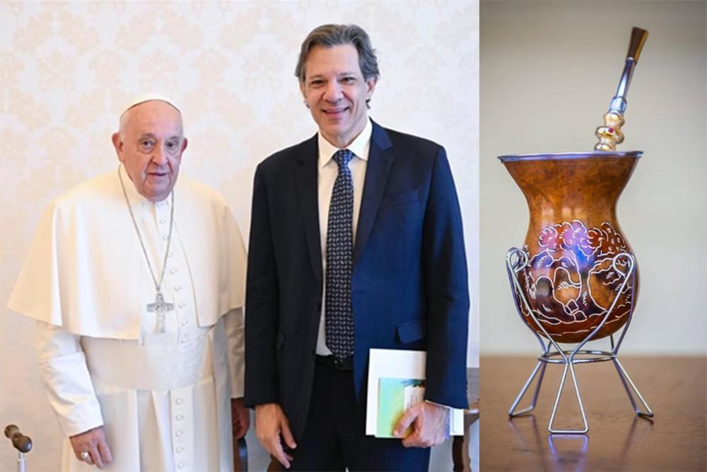 Ministro da Fazenda presenteia papa Francisco com cuia de chimarrão