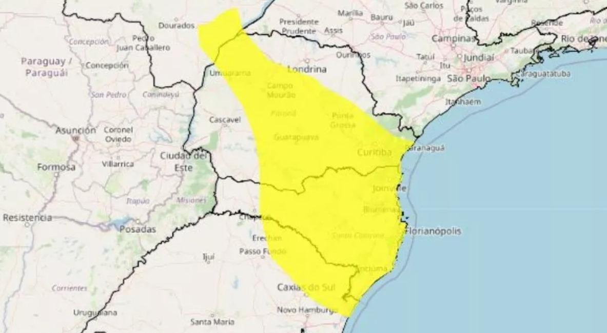 Paraná, Santa Catarina e Rio Grande do Sul estão sob risco de chuvas intensas