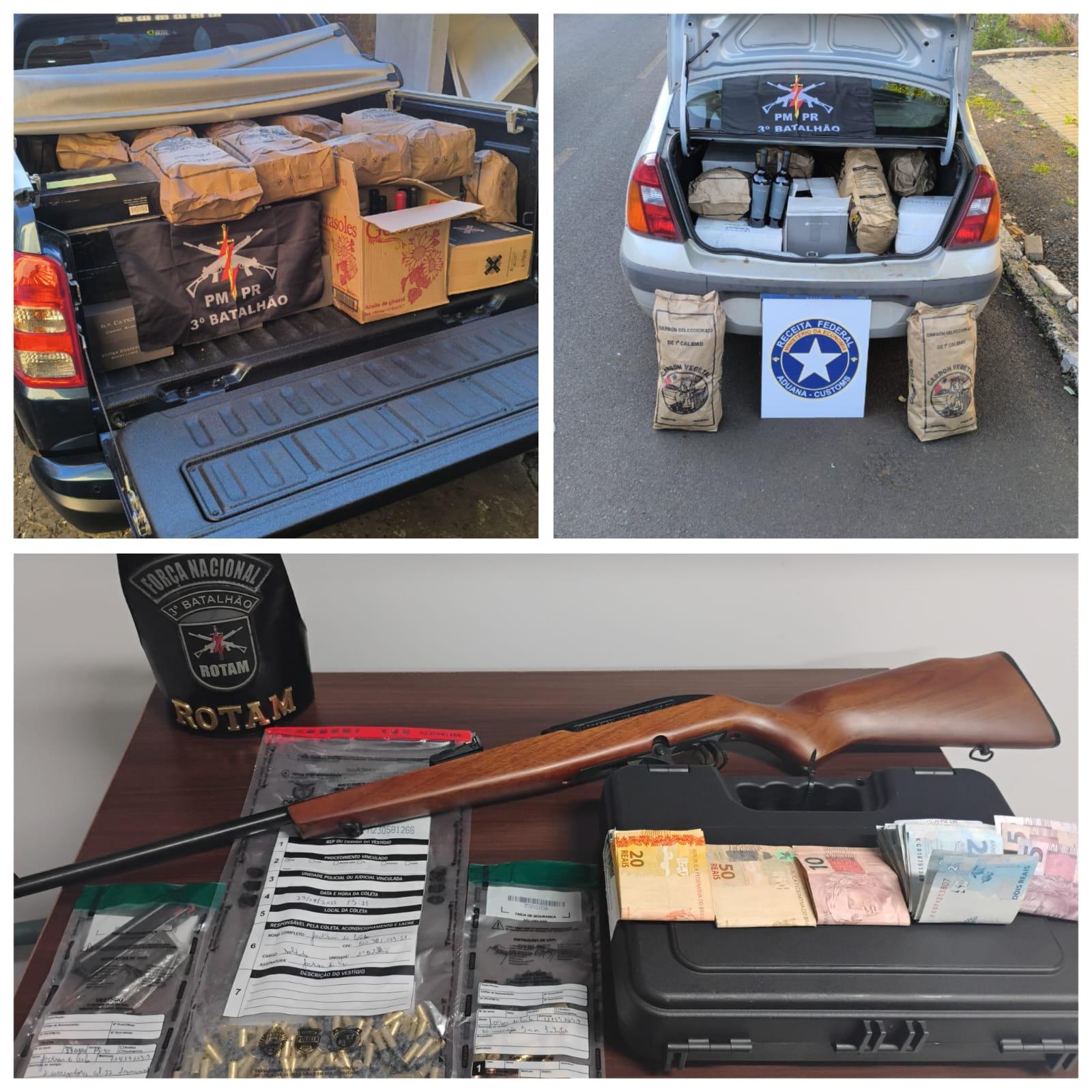 Operação conjunta entre Polícia Militar e Receita Federal apreende armas e grande quantidade de contrabando em Pato Branco