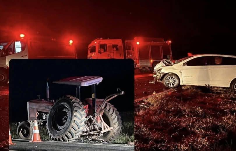Grave colisão entre carro e trator deixa um ferido em estado grave na PR-180, em Dois Vizinhos