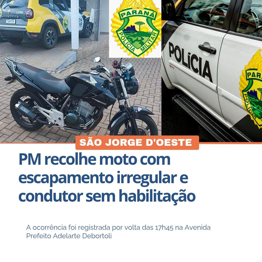 PM recolhe moto com escapamento irregular e condutor sem habilitação em São Jorge D'Oeste.