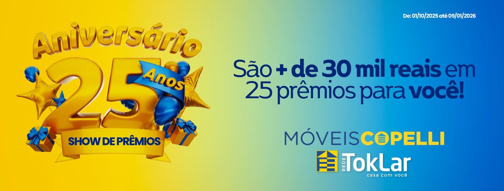 Móveis Copelli Rede TokLar Celebra 25 Anos com Show de Prêmios Imperdível!