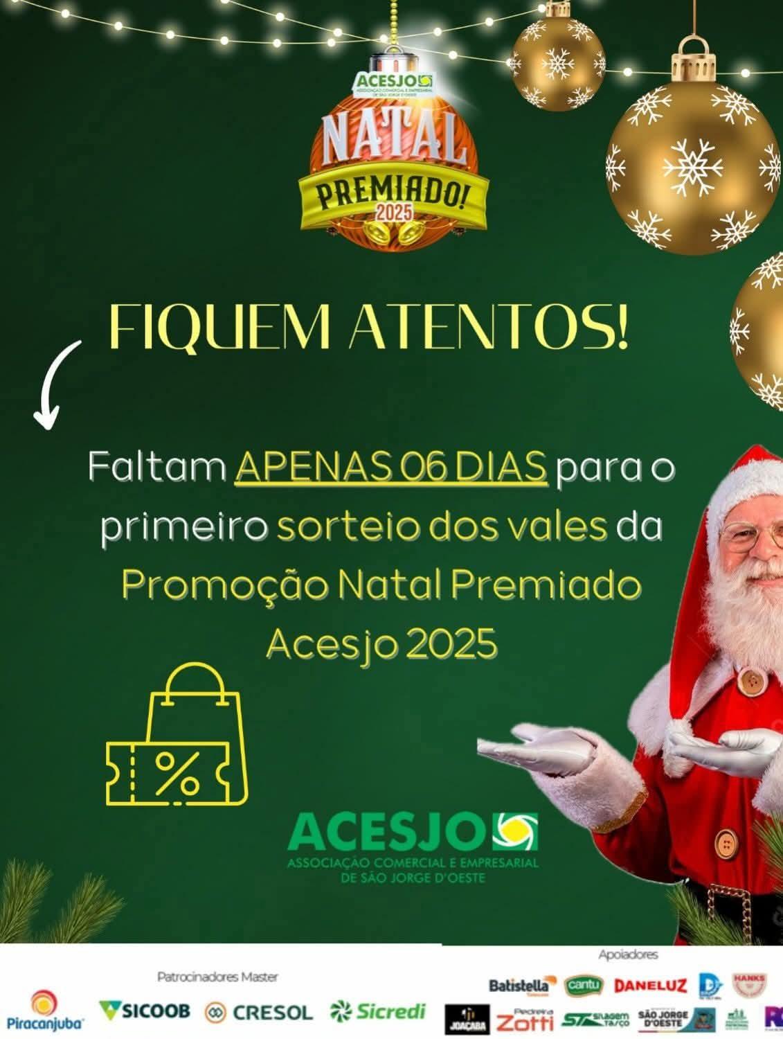 ACESJO realiza primeiro sorteio da promoção “Natal Premiado 2025” nesta Segunda-Feira