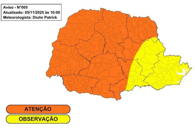 Granizo e ventania: temporais previstos para sexta devem atingir grande parte do Paraná