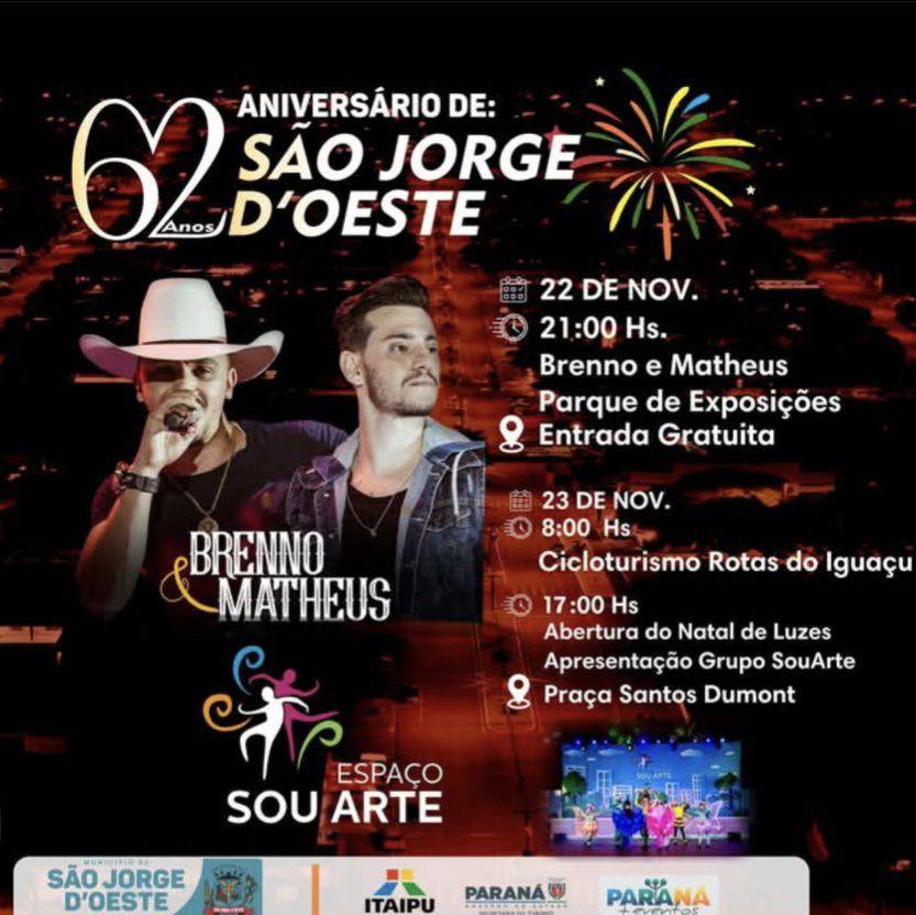São Jorge D’Oeste celebra 62 anos com programação especial e movimento comunitário crescente