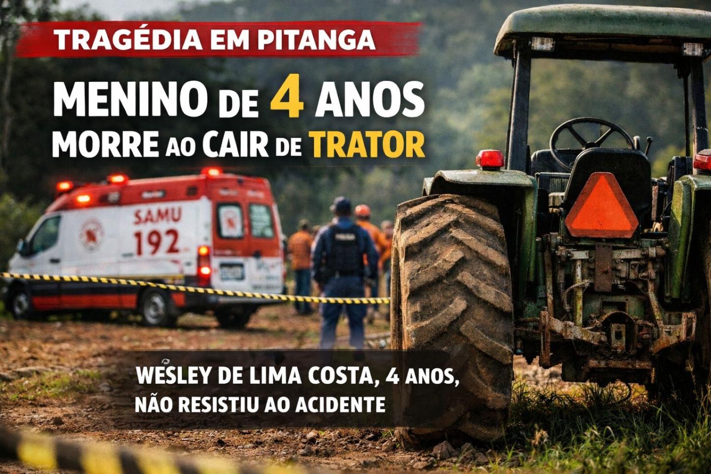 Criança de 4 anos morre após queda de trator em área rural de Pitanga