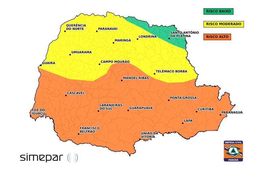 Tempestades com altos volumes de chuva atingem o Paraná no fim de semana, prevê o Simepar