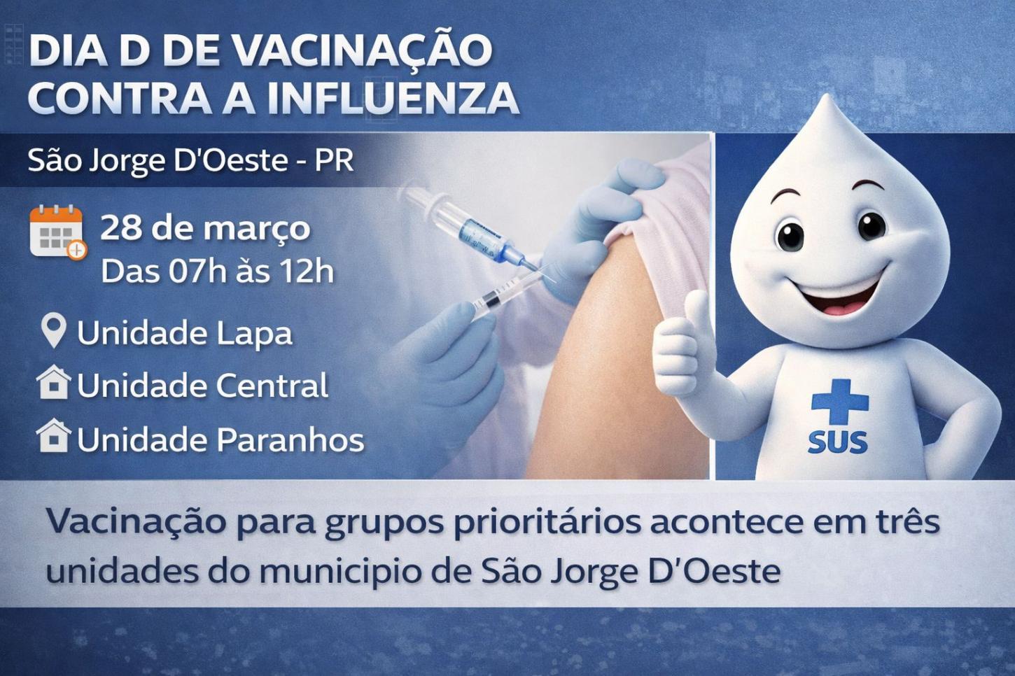 São Jorge D’Oeste promove Dia D de vacinação contra a Influenza neste sábado