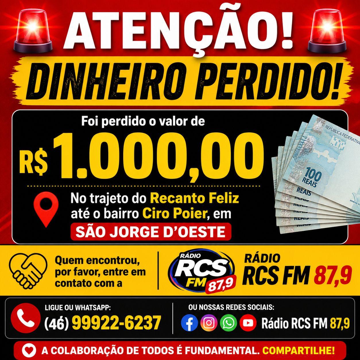 ATENÇÃO – DINHEIRO PERDIDO
