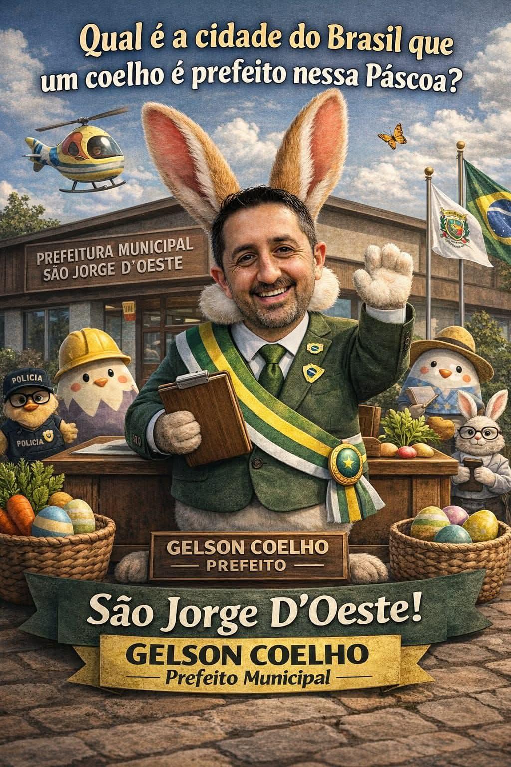 Prefeito de São Jorge D’Oeste entra no clima da Páscoa e viraliza com publicação bem-humorada nas redes sociais