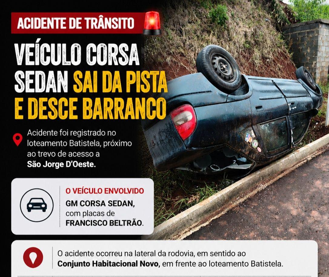 Acidente de trânsito é registrado próximo ao trevo de acesso a São Jorge D’Oeste