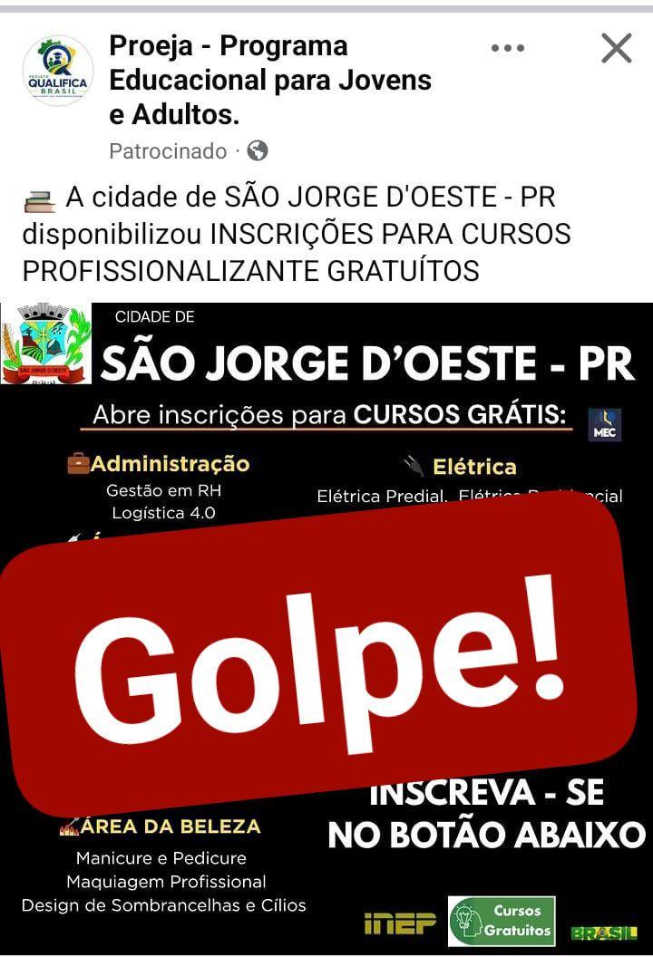 São Jorge D’Oeste é alvo de anúncio sobre cursos gratuitos; população deve ficar atenta à veracidade das informações