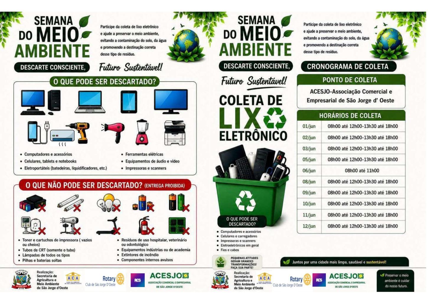 Semana do Meio Ambiente promove ação de coleta de lixo eletrônico em São Jorge D’Oeste
