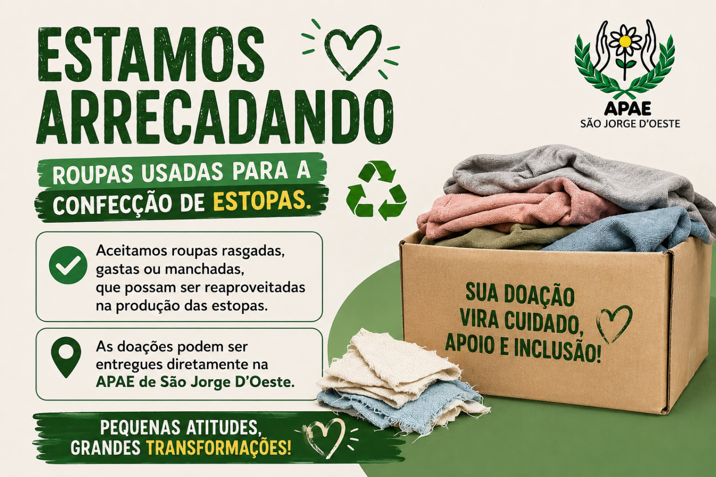 APAE inicia campanha de arrecadação para confecção de estopas
