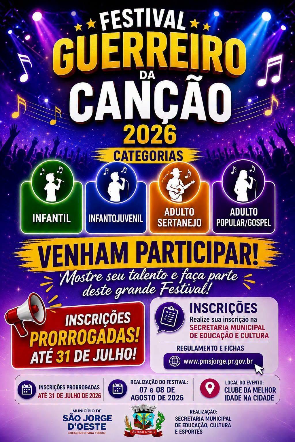 Último dia para garantir sua participação no Festival Guerreiro da Canção 2026!