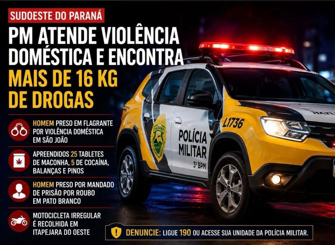 Violência doméstica termina com prisão em flagrante e apreensão de mais de 16 quilos de drogas em São João
