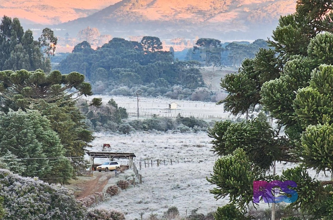 Massa de ar frio congela paisagem em SC e termômetros chegam a -7,7 °C